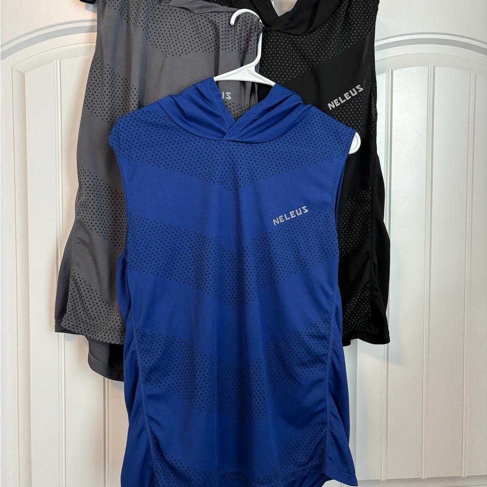 Neleus Men's Athletic Shirts - Black, Gray, Blue 3 for $20